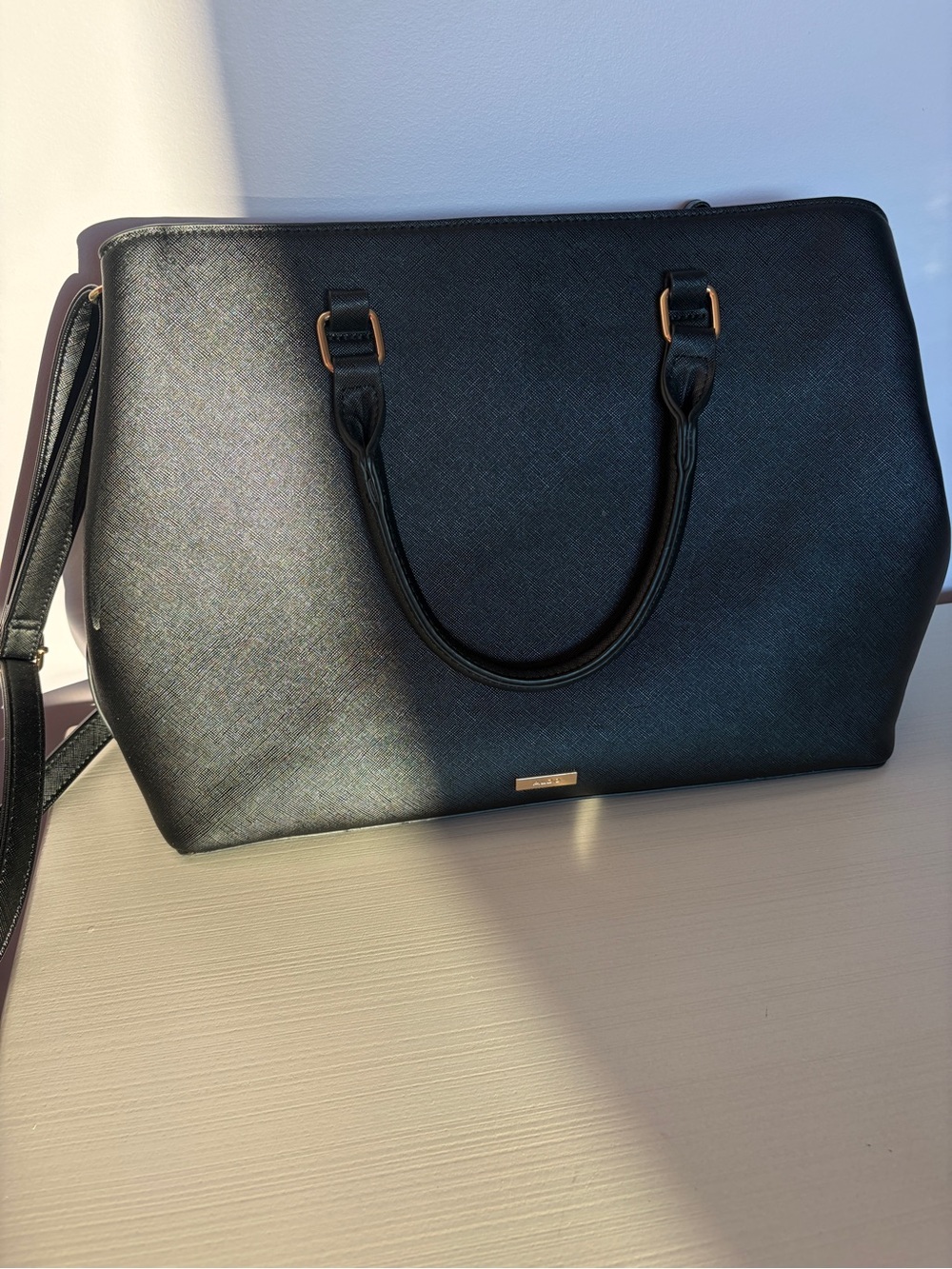 Aldo Black Structured Tote with Gold Hardware